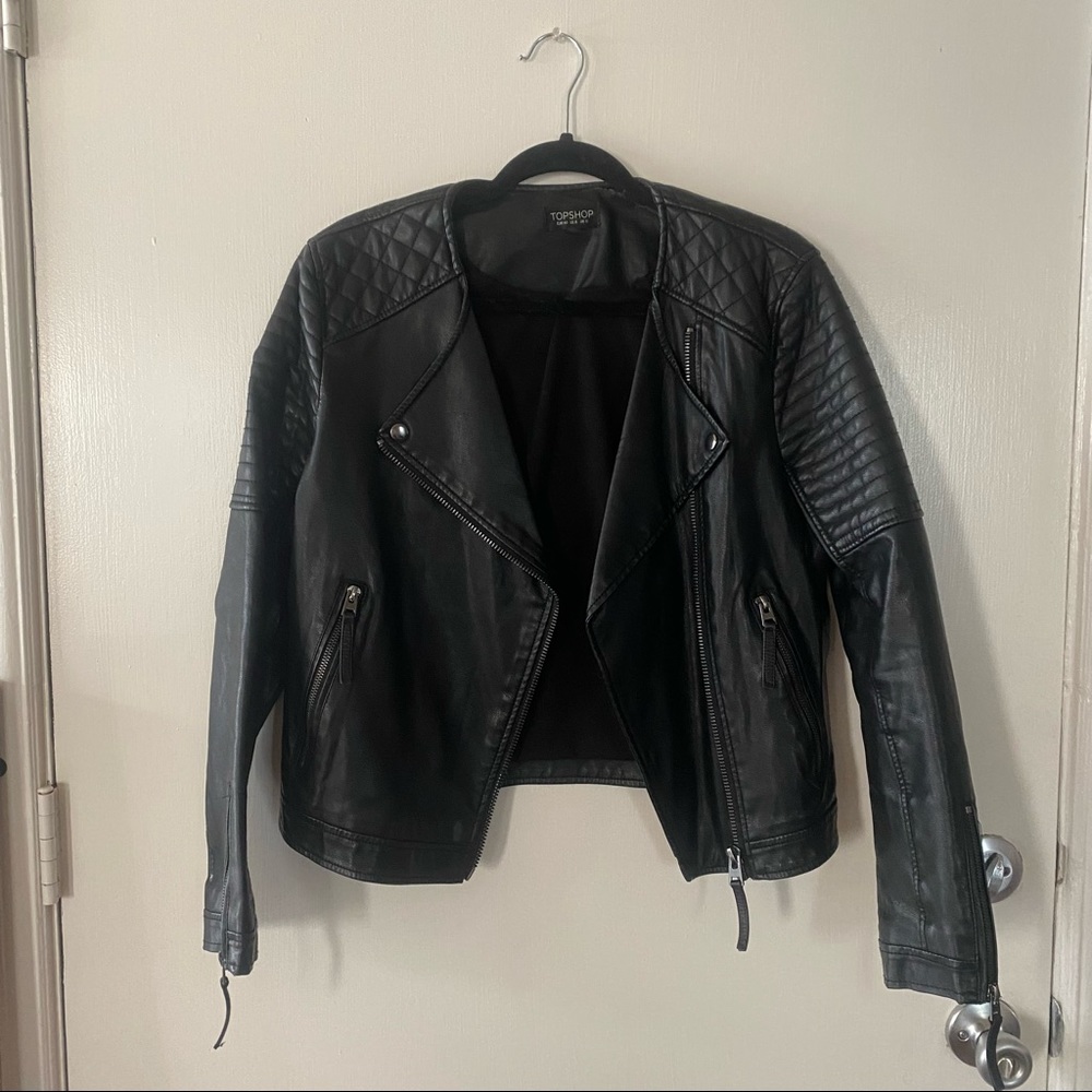 Black Topshop Faux Leather Moto Jacket